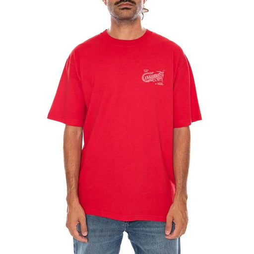T-shirt Vans pour homme en coton rouge, col rond et petit logo brodé sur la poitrine gauche