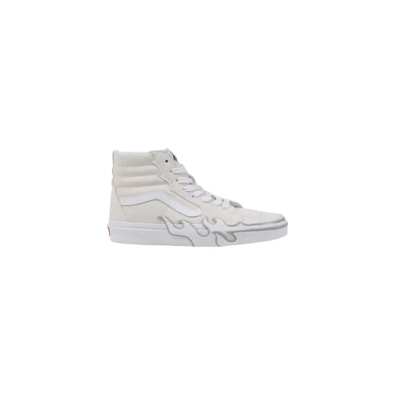 White high-top sneaker with flame design on side, likely from vans.