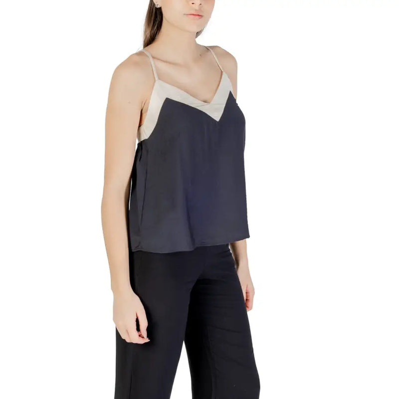 Vero Moda navy blue and cream viscose nylon sleeveless V-neck camisole top