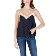 Vero moda navy blue and cream spaghetti strap camisole with v neck made of lightweight viscose nylon fabric