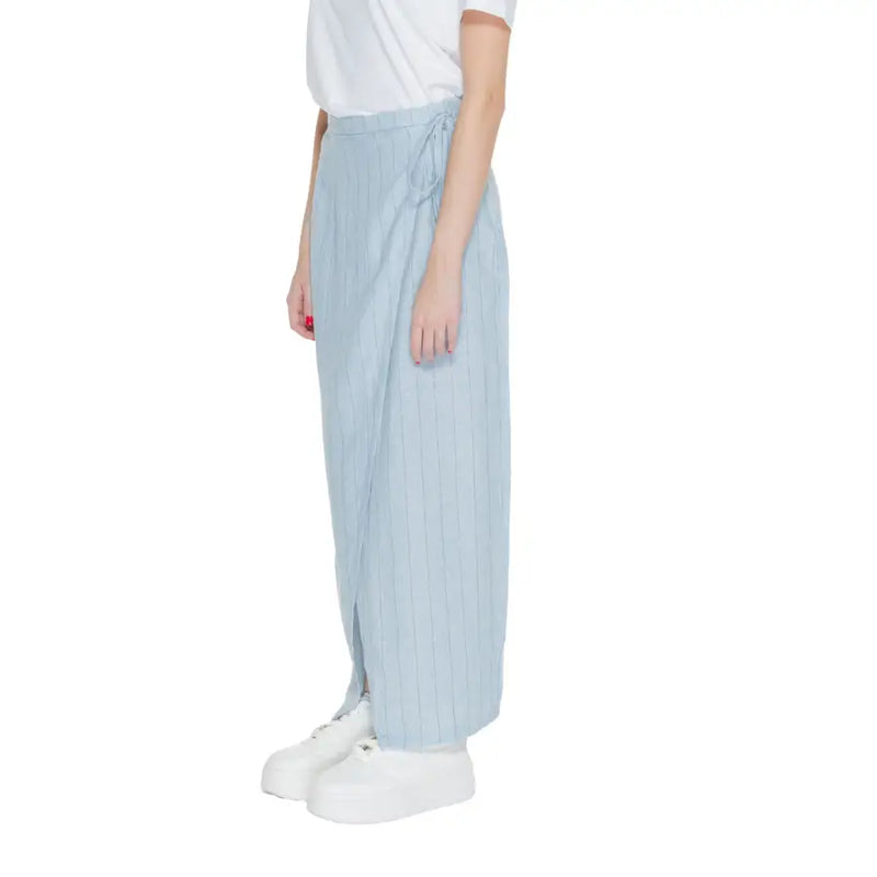 Vero moda blue pinstripe wide leg trousers with light blue vertical stripes and drawstring waist for casual wear