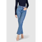 Vero Moda Jean évasé bleu pour femme, en denim délavé moyen, taille haute et coutures classiques (vue de face)