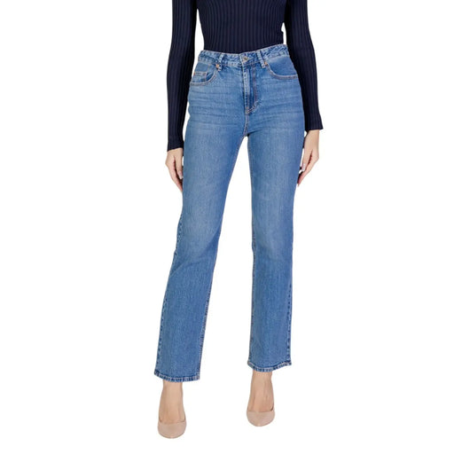 Vero Moda blue womens mid-wash denim jeans with high-rise fit and straight-leg cut
