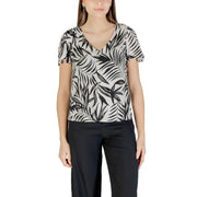 Vero Moda Chemisier bleu clair imprimé en viscose à manches courtes avec imprimé de feuilles tropicales