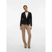 Vero Moda women black cotton blazer with notched lapels and single button closure featuring a v neck design