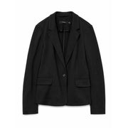 Vero moda women black cotton blazer with v neck single button and flap pockets for formal wear