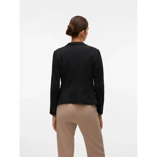 Vero moda Blazer noir en coton pour femme, col en V et manches longues, vu de dos structuré