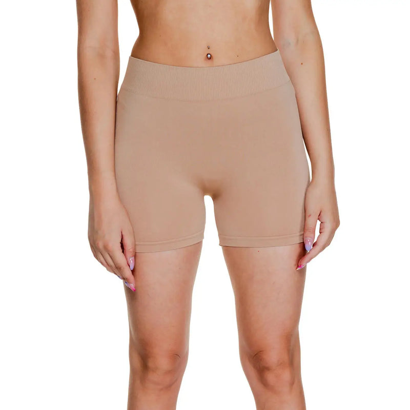 Beige high-waisted seamless shorts with ribbed waistband made of polyamide and elastane from Vero Moda women black shorts