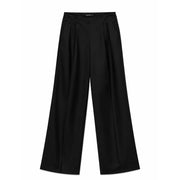 Vero Moda Pantalon noir à jambes larges zippé pour femme, en polyester viscose, coupe élégante et ceinture plissée.