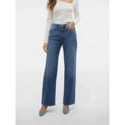 Vero Moda Jean bleu taille haute pour femme, en denim mélangé coton, coupe droite et style classique