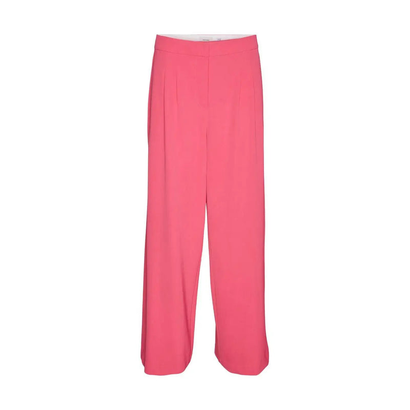 Vero Moda Pantalon fuchsia taille haute à jambes larges en polyester, tissu lisse et plis discrets sur le devant, taille 30