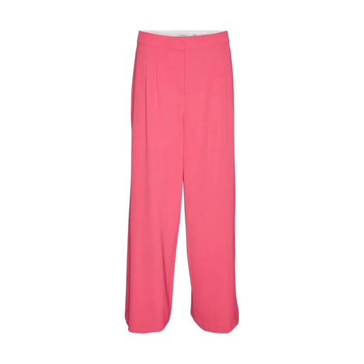 Vero Moda Pantalon fuchsia taille haute à jambes larges en polyester, tissu lisse et plis discrets sur le devant, taille 30