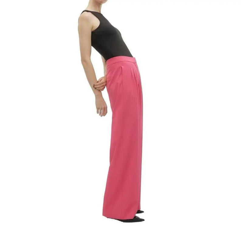 Vero Moda Pantalon fuchsia taille haute à jambes larges et fermeture éclair pour femme, en polyester lisse et ajusté, taille 30