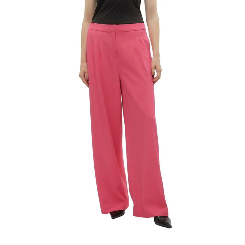 Vero Moda Pantalon fuchsia pour femme, jambes larges, en polyester, coupe ajustée et plis discrets à la taille, taille 30