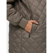 Vero Moda Veste à capuche grise pour femme en polyamide polyester, matelassée, à surpiqûres en losange vert olive et poignets côtelés.