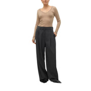 Pantalon noir taille haute à jambes larges et plis sur le devant, confectionné dans un mélange de viscose. Vero Moda collection femme