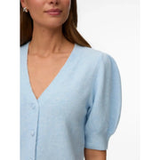 Light blue Vero Moda women cardigan with puffed sleeves v neck polyester knit for stylish casual wear