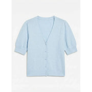 Light blue short-sleeved v neck knit cardigan with button closure made of polyester by Vero Moda women