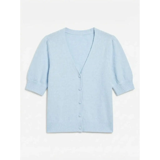Gilet en maille bleu clair à manches courtes et col en V avec fermeture boutonnée, en polyester de la marque Vero Moda femmes