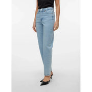 Jean droit taille haute en coton délavé clair pour femme par vero moda en bleu clair