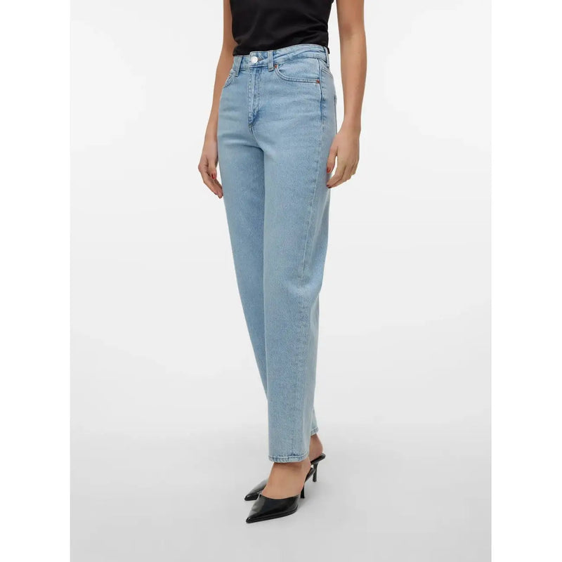 Jean droit taille haute en coton délavé clair pour femme par vero moda en bleu clair