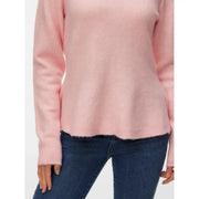 Vero Moda Pull rose en maille pour femme, col rond, manches longues, en polyester, poignets côtelés et ourlet effiloché