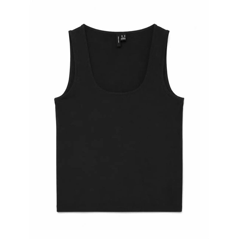 Vero moda débardeur noir sans manches pour femme top avec une encolure carrée en tissu lyocell lisse pour un confort optimal