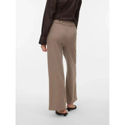 Vero moda Pantalon beige pour femme, jambes larges, en polyester, tissu lisse et coupe ajustée, taille élastiquée, modèle à enfiler