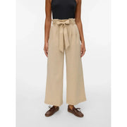 Pantalon beige taille haute à jambes larges avec ceinture à nouer, en mélange de viscose de Vero Moda femmes