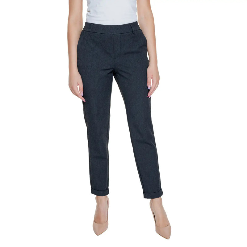 Vero Moda Pantalon noir tailleur pour femme, coupe droite, poches avant unies et ourlets roulés