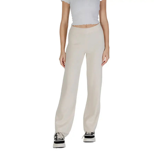 Vero Moda white viscose blend high-waisted wide-leg trousers