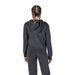 Back view of a dark gray Guess Active hooded sweatshirt with braided hair