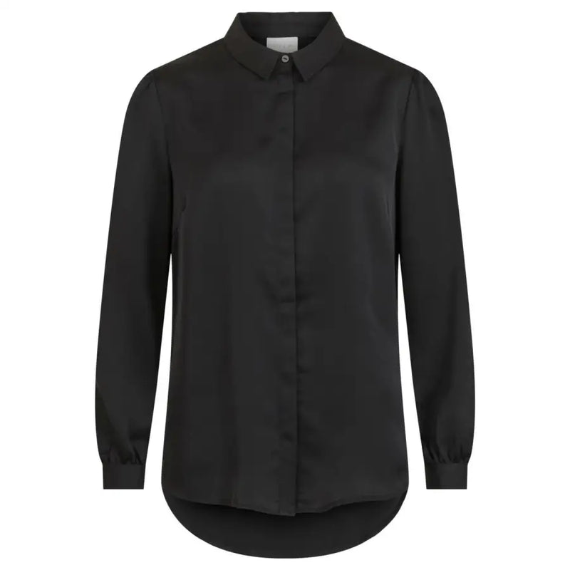 Vila black polyester long sleeve button shirt with lapel collar