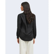 Vila black satin blouse with long sleeves high neckline polyester fabric and button detail for formal wear