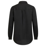 Black long-sleeve button-up shirt with classic collar and subtle pleated back detail made of polyester by vila