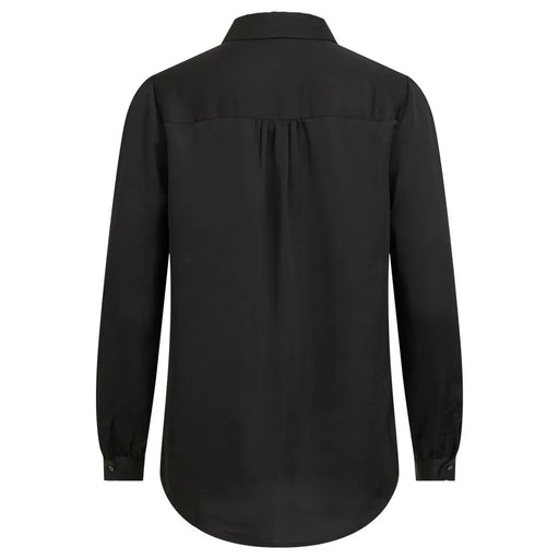 Black long-sleeve button-up shirt with classic collar and subtle pleated back detail made of polyester by vila