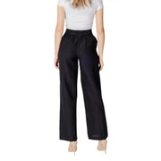Vila Clothes black printed cotton linen viscose high-waisted wide-leg trousers