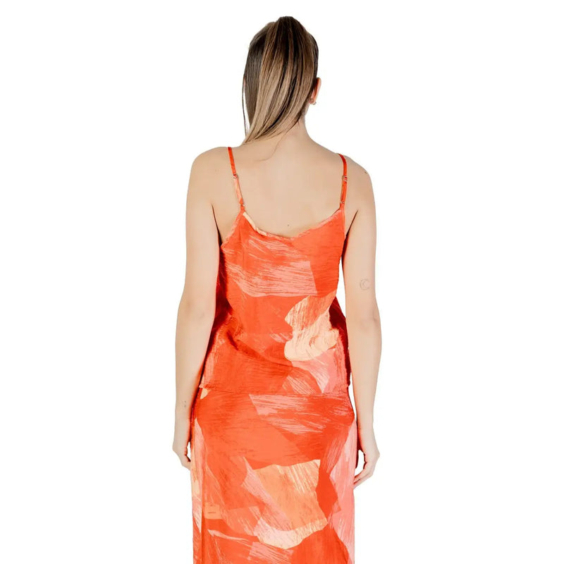 Vila Clothes femmes tank top Robe fluide en viscose orange à col en V et motif abstrait audacieux à coups de pinceau