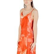 Débardeur sans manches orange vif Vila pour femme top avec un col en V et un motif abstrait de coups de pinceau en mélange de viscose