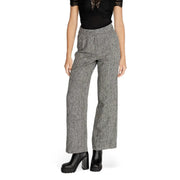 Pantalon taille haute à jambes larges en tissu gris à chevrons avec poches arrière zippées, de la marque Vila Clothes Women