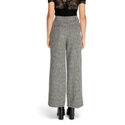 Pantalon taille haute à jambes larges en tweed gris texturé avec poches arrière zippées, collection femme Vila.