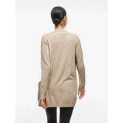 Beige long-sleeved knit cardigan with ribbed cuffs and hem by Vila in viscose blend featuring pockets