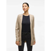 Beige open-front cardigan by vila with subtle textured knit ribbed cuffs viscose blend and pockets for women