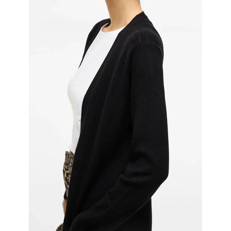 Vila women black cardigan viscose blend with soft knit texture long sleeves and open front design