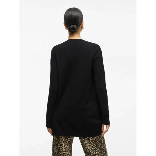 Cardigan noir à manches longues Vila pour femme, coupe décontractée, col rond, en tissu mélangé viscose