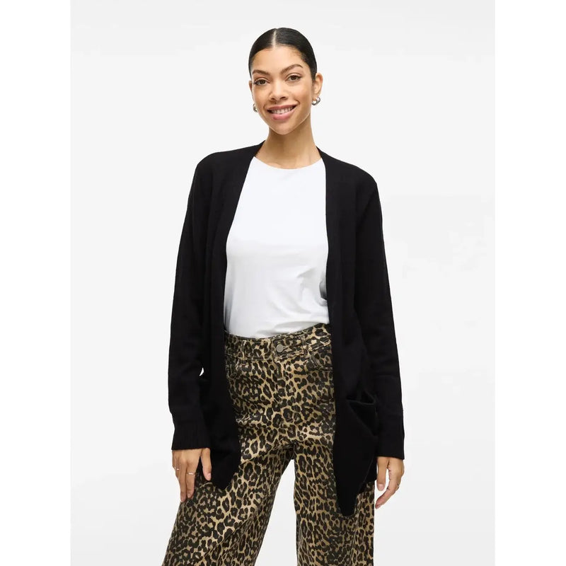 Black open-front cardigan with long sleeves and a relaxed fit made of viscose blend for women by vila