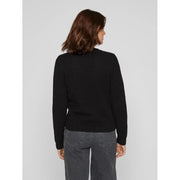 Pull en maille côtelée noire en coton pour femme de la marque Vila, col rond et manches longues