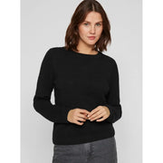 Pull en maille côtelée noire en coton pour femme de la marque Vila, col rond et manches longues
