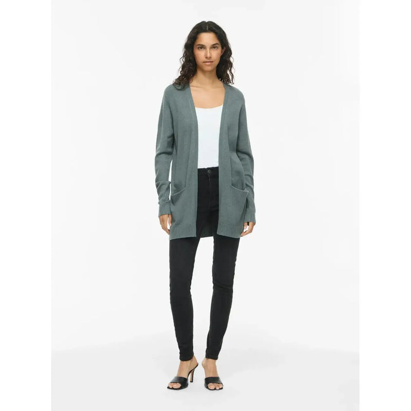 A soft long-sleeved sage green Vila women cardigan in viscose blend with relaxed fit and front pockets for fall
