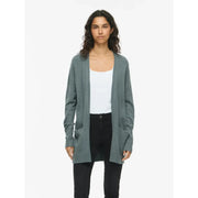 Vila women green cardigan in soft muted teal viscose blend knit with ribbed cuffs and hem for long fall wear